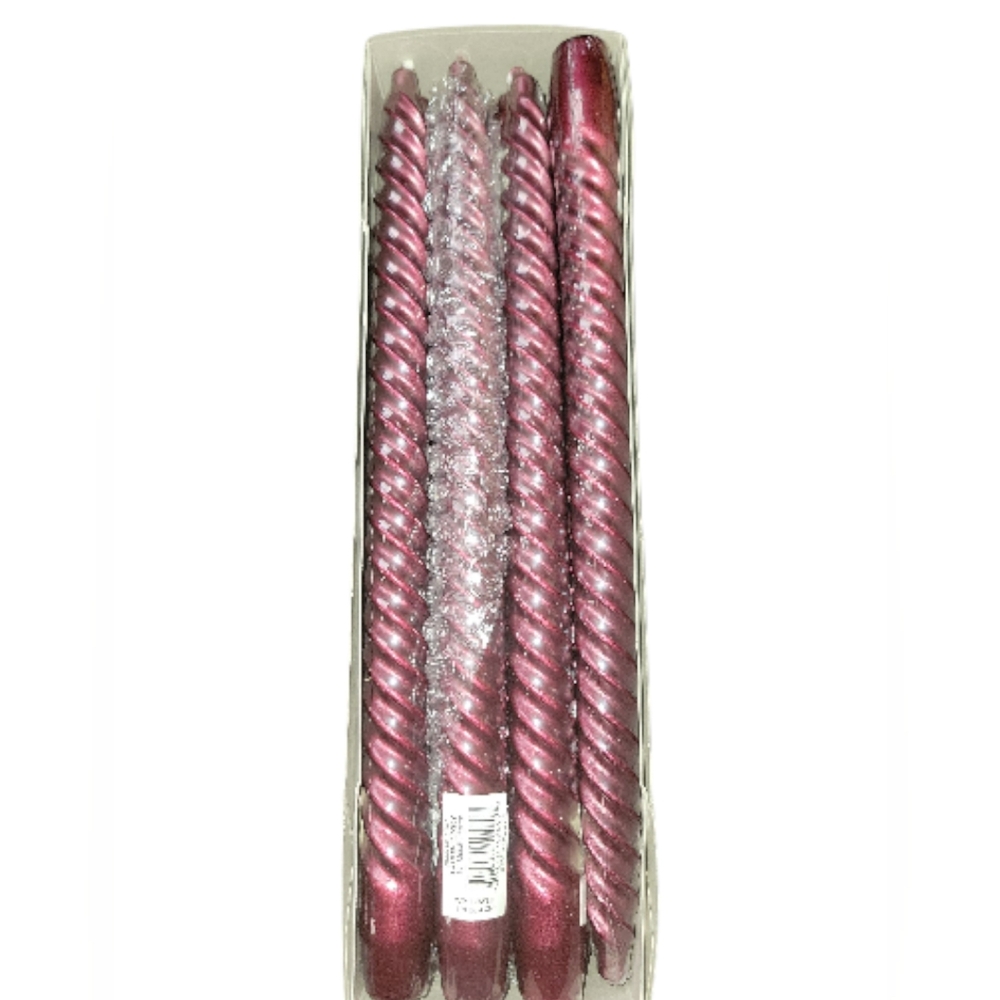 12 In Cranberry Metallic Spiral Taper Candles Candles X4